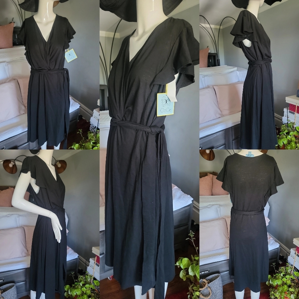 CeCe Black Midi Wrap Dress Size 1X